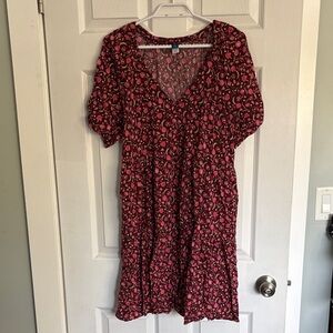 Old Navy Burgundy Floral V-Neck Mini Dress